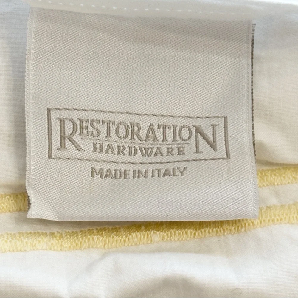 RESTORATION HARDWARE White Yellow Italian Satin Stitch Hotel Sham Lumber Italy